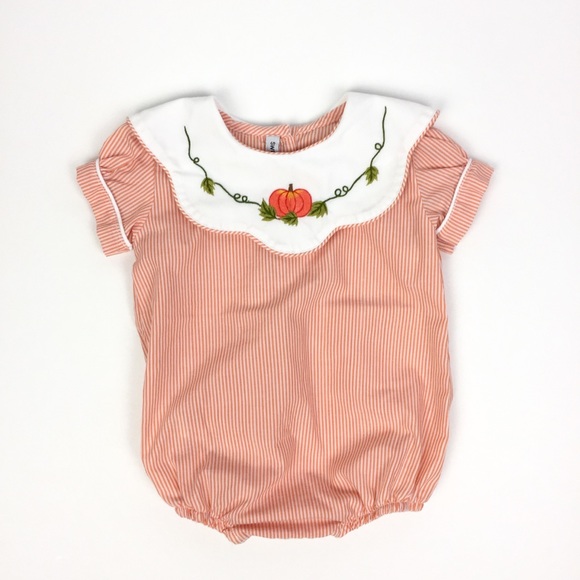Sweet Dreams Other - Sweet Dreams Orange & White Pumpkin Romper 3 Month